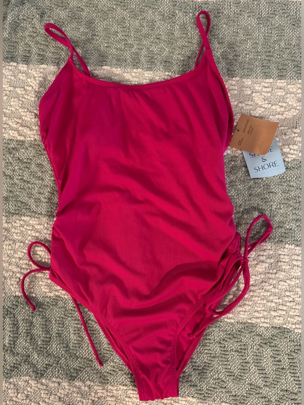 Shade & Shore Fuchsia Ribbed One-Piece Swimsuit with Side Ties